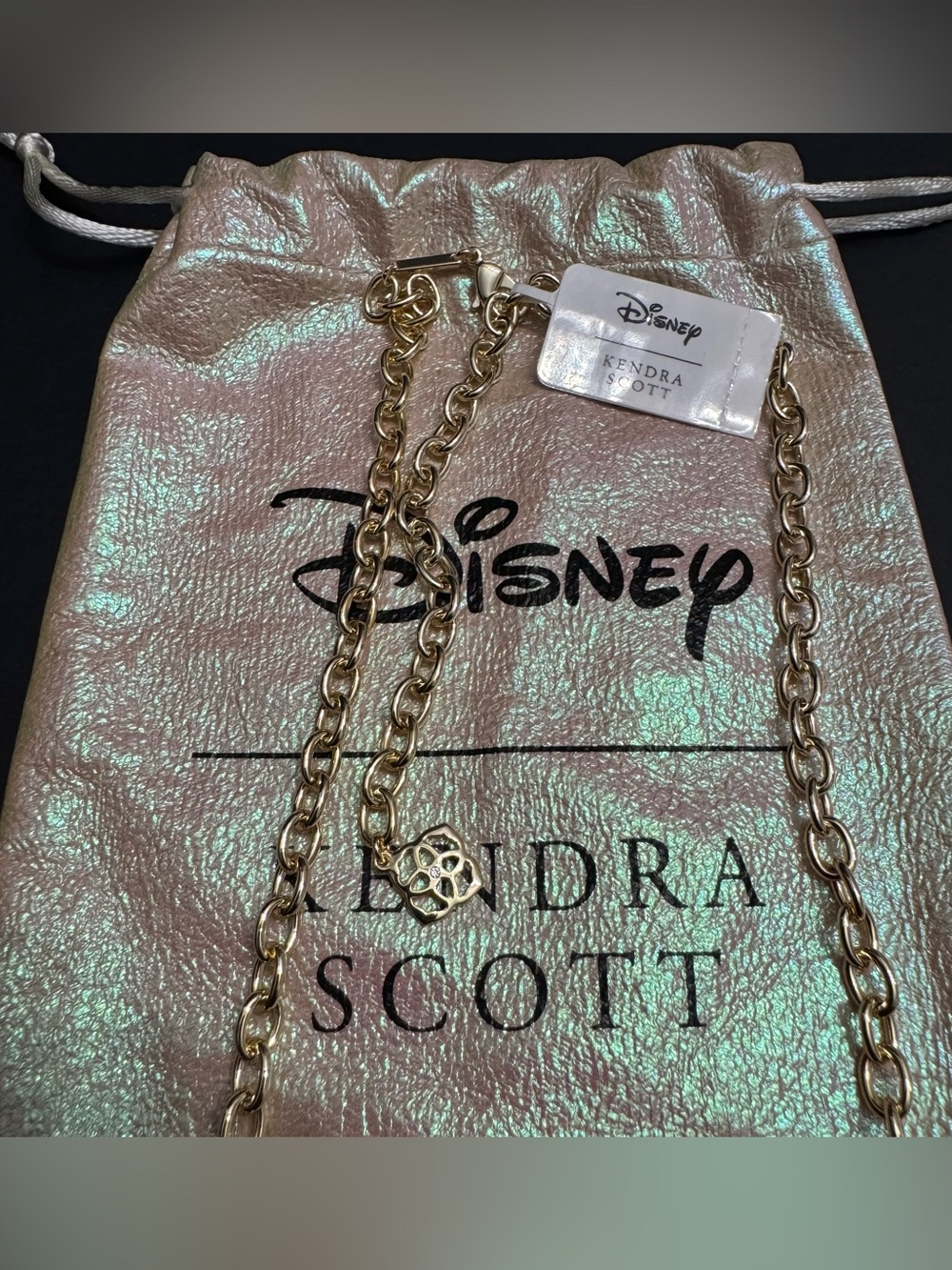 Kendra Scott X Disney Mickey Minnie Mouse Pink Drusy Pendant Gold Necklace NWT - Picture 6 of 14